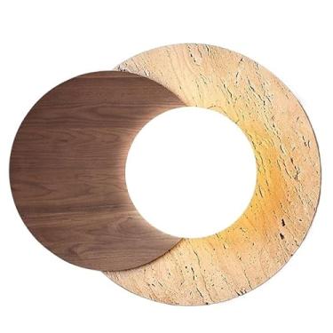 Imagem de Luminárias de parede redondas com fundo de nogueira preta vintage de meados do século, sala de jantar com base G9, luminárias de parede de pedra natural para corredor externo, estudo, escada