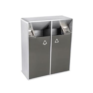 Imagem de Lixeira para Área Externa Lata de lixo externa de 38L/80L com barris duplos de metal quadrado de duas cores, latas de lixo comerciais domésticas modernas (com cinzeiro) Lixeira para Área Externa(Médio