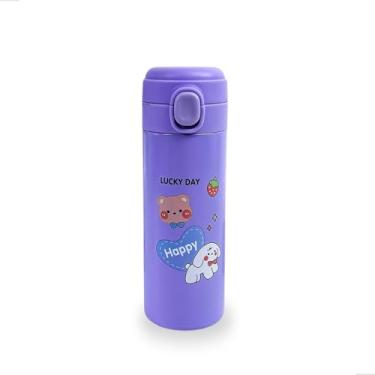 Imagem de Garrafinha Térmica Infantil 400ml com Tampa Antivazamento, Parede Dupla Inox, Garrafa Escolar com Estampa Cute para Meninos e Meninas (p1699) (Roxo)