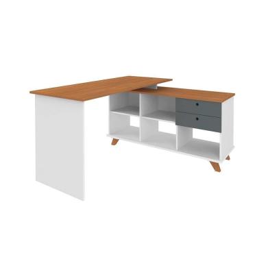 Imagem de Escrivaninha De Escritório Em L Retrô Arkansas Freijó Grafito Branco