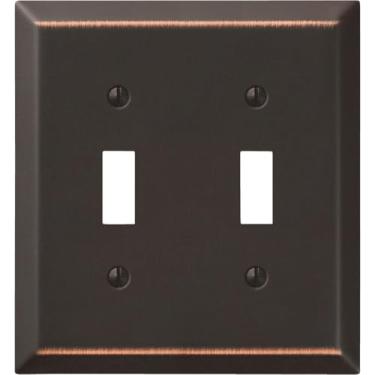 Imagem de Amerelle 163DDB Placa de parede de aço tradicional com 1 duplex, bronze envelhecido, tomada, 2 botões, 1 Rocker Light Switch, Aged Bronze