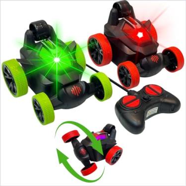 Imagem de Carrinho Controle Remoto Música Eixo Giratório Colorido Manobras Radicais Velocidade Potente Acrobacias Som Durável Brinquedo Infantil Diversão Entretenimento Crianças VERMELHO