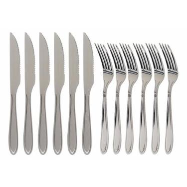 Imagem de Conjunto 12 talheres de Mesa Aço inox 6 Facas + 6 Garfos Cozinha Elega
