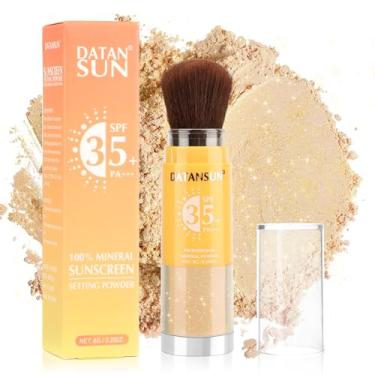 Imagem de Maquiagem com protetor solar em pó mineral – FPS 35, protetor solar para rosto, couro cabeludo e cabelo, pó de acabamento solto com brilho natural, controle de óleo, leve, respirável (#05 Clear