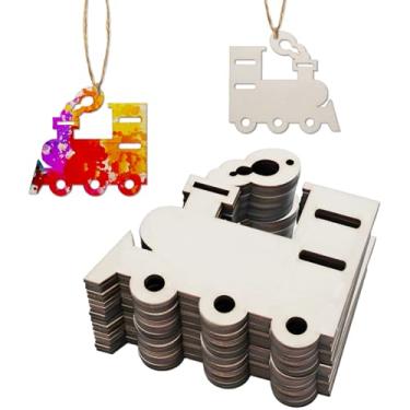 Imagem de Esrinse Pacote Com 30 Enfeites De Trem Madeira Inacabados Para Artesanato Faça Você Mesmo, Recortes Em Branco 4" Tema Transporte, Fatias, Decoração Festa Aniversário Infantil, Projeto