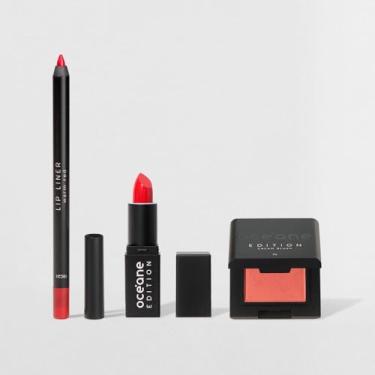 Imagem de Kit Mini Batom Vermelho + Mini Blush Cremoso + Lápis de Contorno Labial Océane Edition (3 Produtos)
