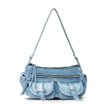 Imagem de QTKJ Bolsa jeans, bolsa de ombro macia, bolsa de mão para mulheres, férias, viagens, combinação diária (estilo 426)