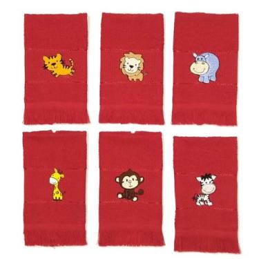 Imagem de Kit Safari 6 Toalhas de Mão 23x36cm Bordadas Tema Safari Para Bebê Inf