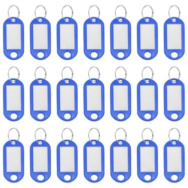 Imagem de YELARXI Etiquetas de chave de plástico com etiqueta de anel dividido identificadores de janela identificadores de chaveiro, 4,7 x 2 mm, adequado para bagagem de nome (50 peças, azul marinho)