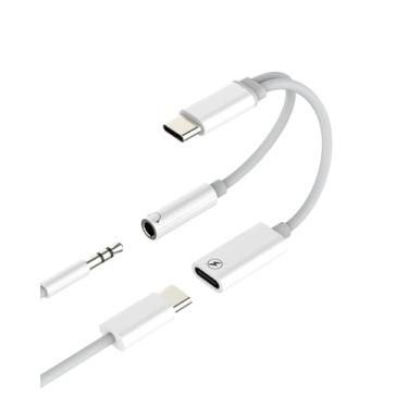 Imagem de Adaptador USB C para conector de áudio de 3,5 mm (2 em 1) para cabo carregador tipo C da Apple AUX divisor de fone de ouvido para iPhone 16, conversor de áudio DAC para iPad, fones de ouvido e