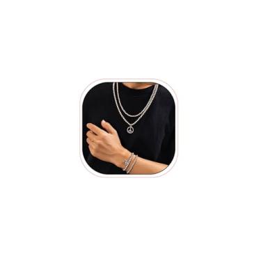 Imagem de RTY Colar Hippie com símbolo da paz em camadas e pulseira masculina hippie amor paz conjunto de joias para mulheres