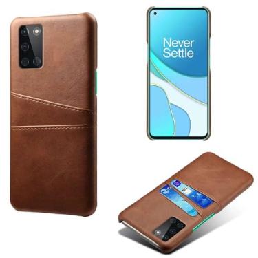 Imagem de Capas Compatível com Oneplus 8T,Caso de couro PU-Tampa de telefone a prova de choque com 2 slots de cartão,Proteção anti-impressão digital e anti-gota-Brown