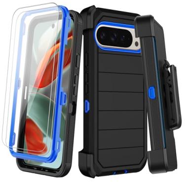 Imagem de Capa para Google Pixel 9 Pro XL com clipe para cinto, 2 protetores de tela, resistente à prova de choque, proteção contra quedas de grau militar, antiderrapante, resistente, durável, com suporte