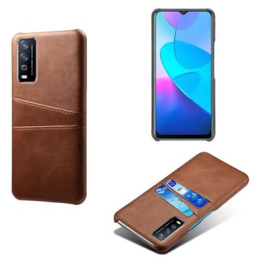 Imagem de Capas Compatível com VIVO Y20,Caso de couro PU-Tampa de telefone a prova de choque com 2 slots de cartão,Proteção anti-impressão digital e anti-gota-Brown