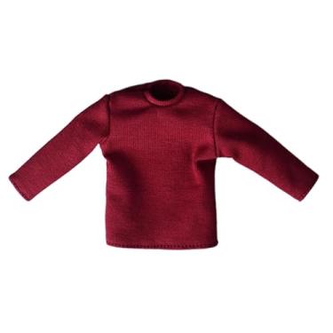 Imagem de Kokiya Camisas de manga comprida em escala 1/12, pulôver casual, moda pequena, camisetas em miniatura, fantasia para corpo de boneca masculina de 6, Vermelho Escuro