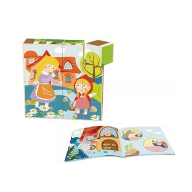 Imagem de Tooky Toy Brinquedo Educativo Madeira Quebra Cabeça Blocos Chapéuzinho Vermelho 17 Peças