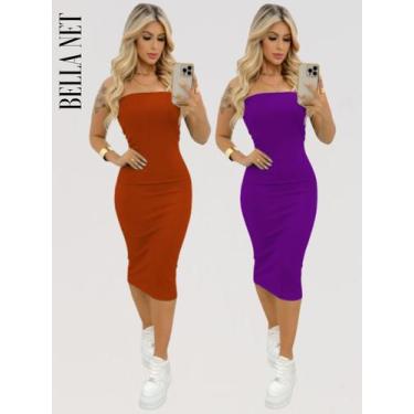 Imagem de Kit 2 Vestidos Midi Sem Alça Anarruga Tecido Grosso Moda Influencer Ve