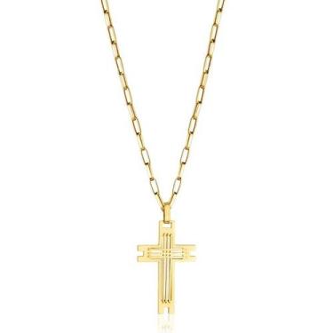Imagem de Corrente Masculina 60cm Com Pingente de Cruz Trabalhada Ouro 18k - AGA