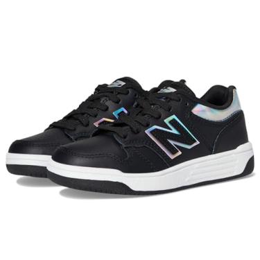 Imagem de New Balance Tênis infantil 480 V1 com cadarço, Preto/Branco Iridescente, 14