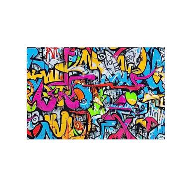 Imagem de Pintura de arte de parede de rua de grafite colorido - Fundo urbano de grafite - Impressões de arte em tela abstrata - Imagem de decoração de parede moderna para sala de estar casa 80 x 120 cm 31 x 47
