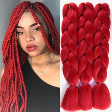Imagem de Royota Cabelo trançado vermelho para mulheres extensão de cabelo para tranças cabelo trançado jumbo sintético de alta temperatura (3 pacotes 61 cm, vermelho)