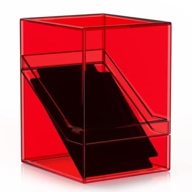 Imagem de Mlikero Card Deck Cases, Acrylic Commander Deck Box Holding 100+ Sleeved Cards with Dividers, Clear Card Storage Box Fit for MTG, TCG, Sports Cards (Red)