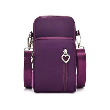 Imagem de Kkauuope Bolsa tiracolo pequena para mulheres, bolsa de ombro de nylon durável de grande capacidade com entrada embutida para fone de ouvido, Roxo, Transversal