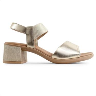Imagem de Sandália Usaflex Salto Bloco Tira Elástico Feminina (Dourado/Marrom, BR, Adulto, Numérico, 37)