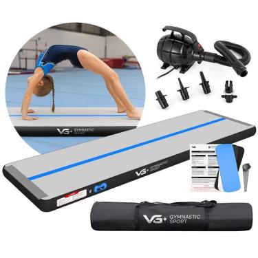 Imagem de Tapete Colchão Ginástica Inflável 3 Metros com Bomba Elétrica VG Plus Preto e Azul 220v