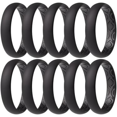 Imagem de ThunderFit Conjunto de alianças femininas de silicone respirável para ela, alianças de casamento - 4 mm de largura, 1,5 mm de espessura - 1 a 12 pacotes variados, 7.5 - 8 (18.2mm), Silicone, Sem pedra