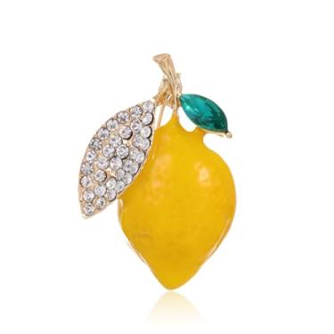 Imagem de QLYOVWE Broche de fruta fofo para mulheres broche de strass limão cristal morango cereja melancia esmalte broche presente presente terno camisa acessórios de roupas, Standard, Metal, Zircônia cúbica