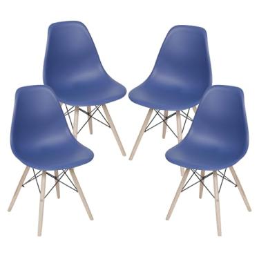 Imagem de Cadeira Charles Eames Design Clássico com Encosto Anatômico, Assento Ergonômico e Pernas de Madeira Natural para Sala, Escritório ou Jantar - Unidade ou Kit (2, Azul Marinho, Adulto)