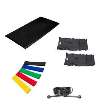 Imagem de Kit Colchonete Preto + Par de Caneleira 1kgs Profissional + 5 Mini Ban