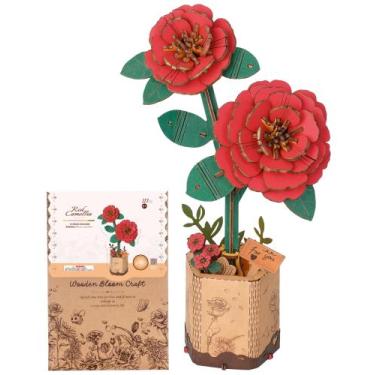 Imagem de Quebra-cabeças de madeira Wowood 3D Flower Red Camellia para adultos