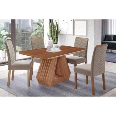 Imagem de Sala de Jantar Completa Ágata Tampo Madeirado 130x80cm e 4 Cadeiras Cl