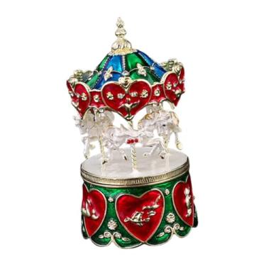 Imagem de simhoa Caixa de joias estilo carrossel, porta-anéis, lembrança, presente europeu exclusivo, caixa de joias com dobradiça, esmaltada para anéis, brincos e