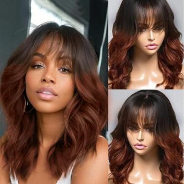 Imagem de KHY.JNM Peruca Omber Brown 1B/30 Lace Front com franja peruca de cabelo humano 13X6 HD peruca frontal de renda sem cola pré-arrancada densidade 150% onda solta onda natural para mulheres negras 50