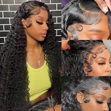 Imagem de Perucas de cabelo humano Water Wave 33 x 15 cm, 33 x 15 cm, peruca frontal de renda, molhada e ondulada, densidade 250, preto natural