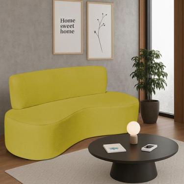 Imagem de Sofá Curvo 3 Lugares Amsterdã 160cm Suede - Amarena Móveis, Amarelo