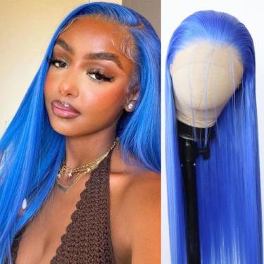 Imagem de Peruca sintética frontal de renda BTWTRY Blue Light Hair