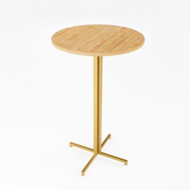 Imagem de Mesa Alta Bistrô Redonda 100x60cm Dourada Tampo Pinus Industrial - Don