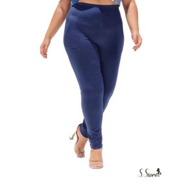 Imagem de Calça Plus Size Legging Montaria Flanelada Grossa Com Bolsos Cós Alto 
