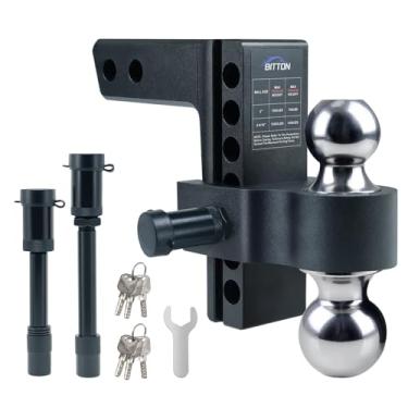 Imagem de Engate de reboque ajustável, para receptor de 5.1 cm/6.3 cm, engate de elevação de 15.2 cm 5.443.1 kg bola de reboque dupla de liga de alumínio resistente (5.1 cm, 2-5/40.6 cm) com trava anti-roubo