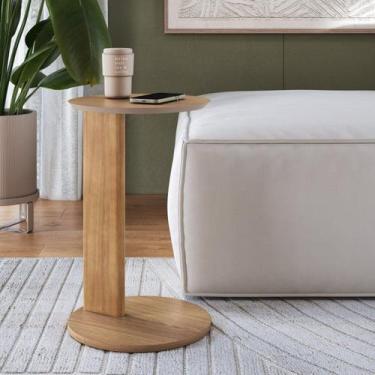 Imagem de Mesa Lateral Apoio Sofá Orgânica Chanfrado Pé Madeira Complementos - A