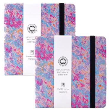 Imagem de Lightwish Caderno quadrado de aquarela, pacote com 2, total de 48 folhas, 100% algodão, 300 gsm/63,5 kg, sem ácido, prensado a frio para artistas, adultos, estudantes, 16 x 16,29 polegadas (pôr do sol