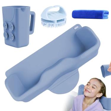Imagem de Vurlexat Estação de lavagem de cabelo portátil para crianças, lavatório de cabelo de silicone com ventosa de enxágue, tigela de xampu sem rasgos com toalha absorvente e escova de massagem de xampu