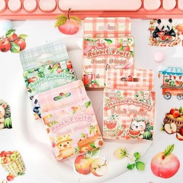 Imagem de Kit de adesivos de scrapbook de frutas, 160 peças, morango, pêssego, melancia, PET, transparente, impermeável, conjunto de adesivos para lixo, diário, garrafas de água, celular, laptop, decalques para
