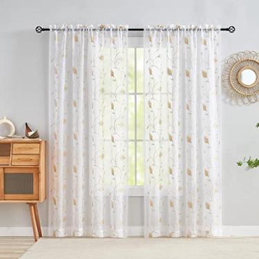 Imagem de Cortinas transparentes de bordado floral brancas de 160 cm de comprimento, hastes de bolso para voile para sala de estar, quarto, tratamentos de janela, painéis de cortina semienrugada para quintal, pátio, vilarejo, conjunto de 2, 52 x 63 polegadas., Diamonds Beige, 52"Wx95"L, 2