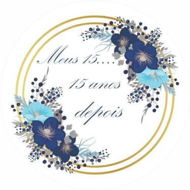 Imagem de Painel de Lona Redondo Flores Azuis Meus 15...15 Anos Depois - Fabrika