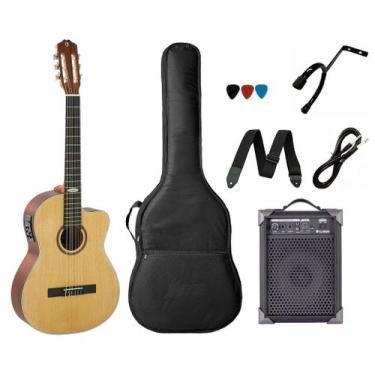 Imagem de Kit Violão Strinberg Sc200 Náilon Elétrico Natural Verniz C/ Caixa Amp